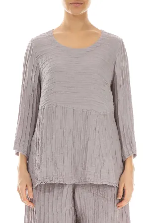 Soft-Shaped Greige Crinkled Silk Linen Blouse