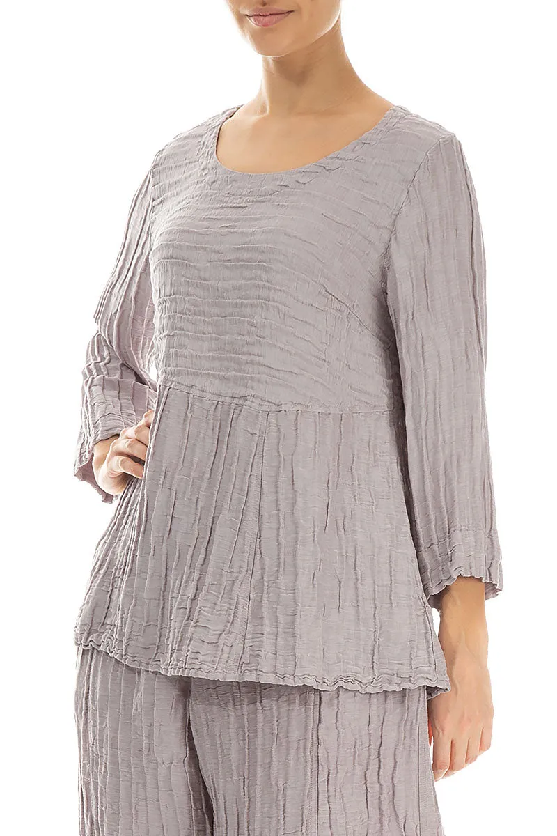 Soft-Shaped Greige Crinkled Silk Linen Blouse