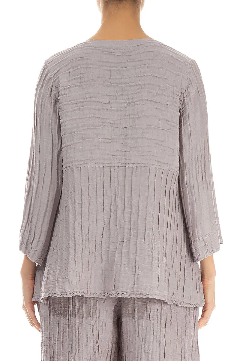 Soft-Shaped Greige Crinkled Silk Linen Blouse