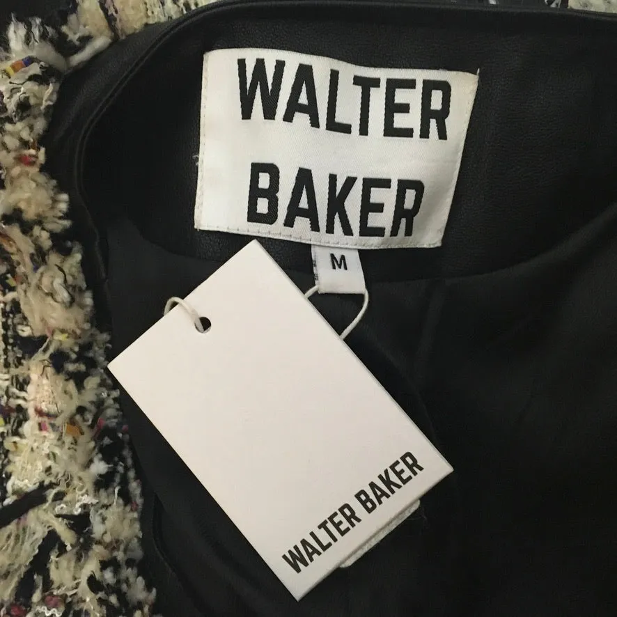 Walter Baker Black Multicolor Tweed Fringe Trim Faux Leather Baca Jacket