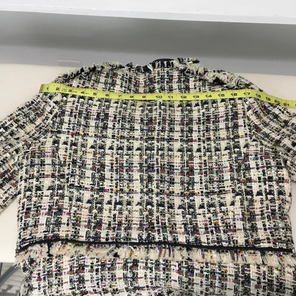 Walter Baker Black Multicolor Tweed Fringe Trim Faux Leather Baca Jacket