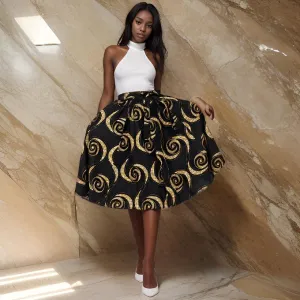 Women's Ankara Black/Gold Print Short Skirt